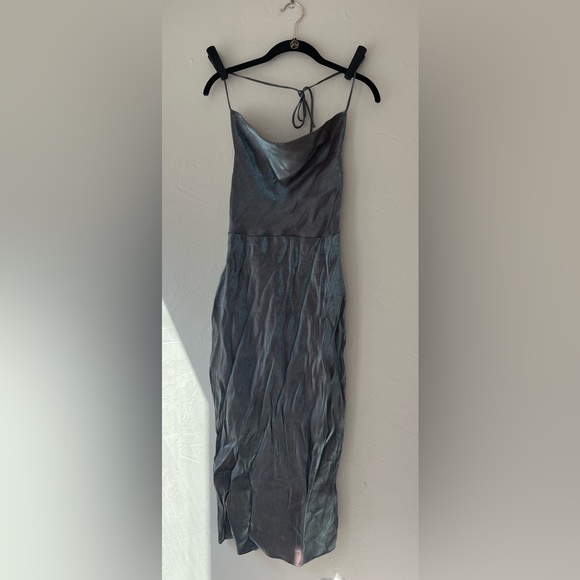 ZARA METALLIC SHIMMER STRAPPY BACK CAMISOLE DRESS IN BLUE GREY XS - Picture 3 of 7